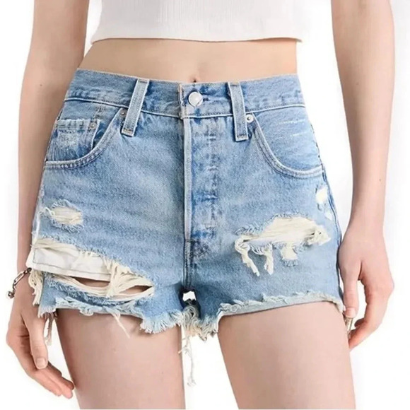 Levi’s 501 premium button fly distressed cutoff shorts. Size 24 - Picture 1 of 16
